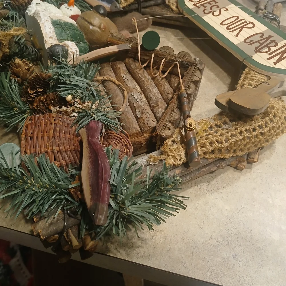 Rustic Cabin Wreath with Reindeer And Snowman
